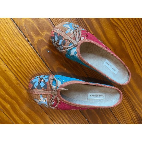 Naked Feet Boho Red Blue Italian Leather Flats, Size 7 - Picture 8 of 9